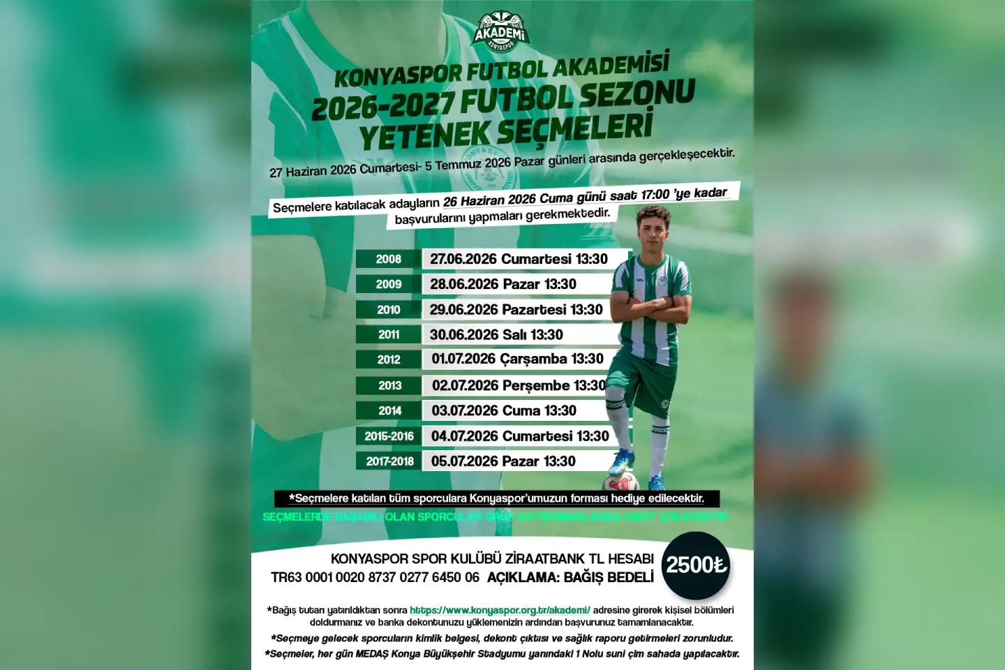 Konyaspor Akademi Yetenek Seçmeleri Başlıyor